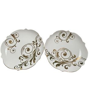 Pier 1 Imports Elegant Scroll Gold Rim Salad/Dessert Plates 8.75” Set of 2